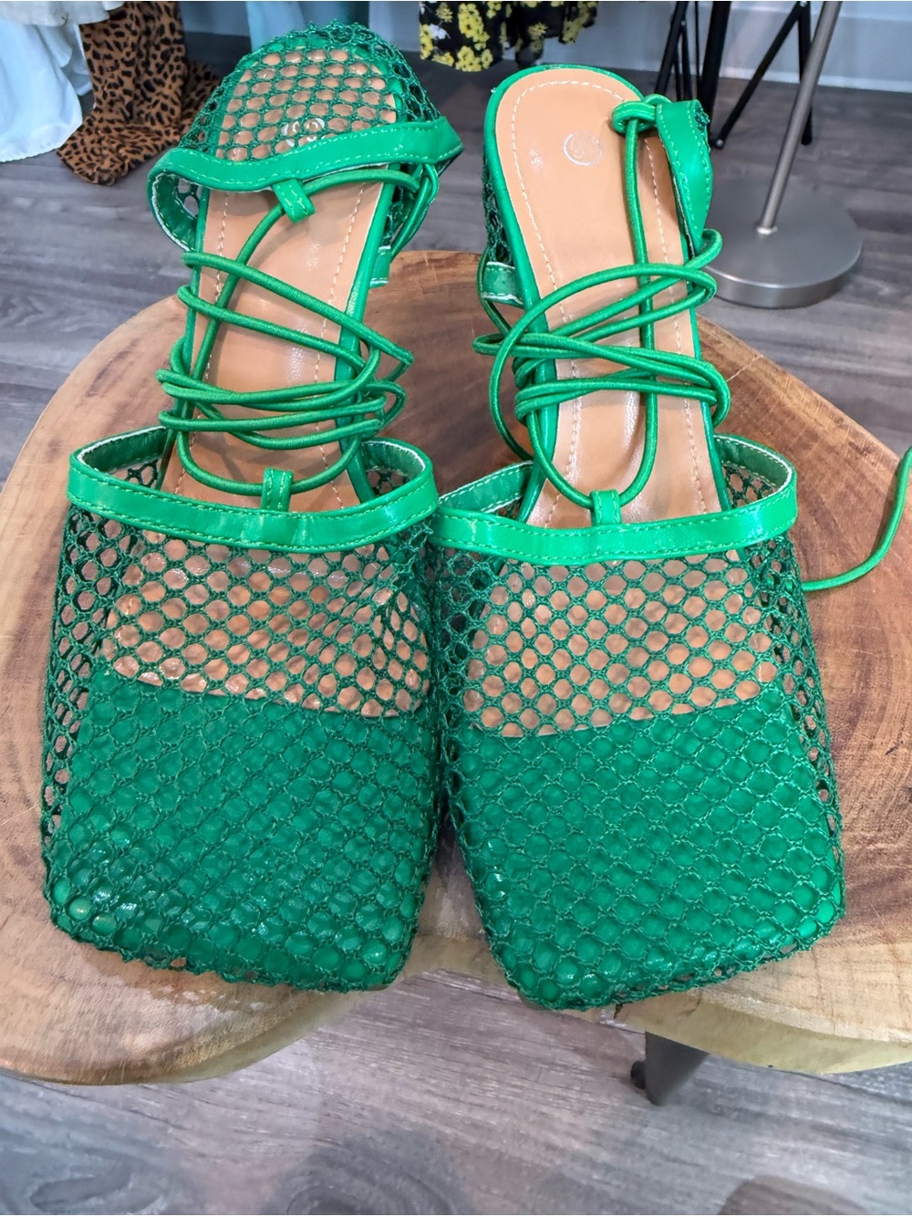 Green Mesh Lace-Up Women’s Sandals